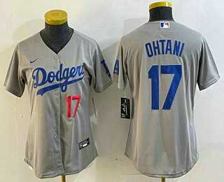 Womens Los Angeles Dodgers #17 Shohei Ohtani Number Gray Cool Base Stitched Jersey